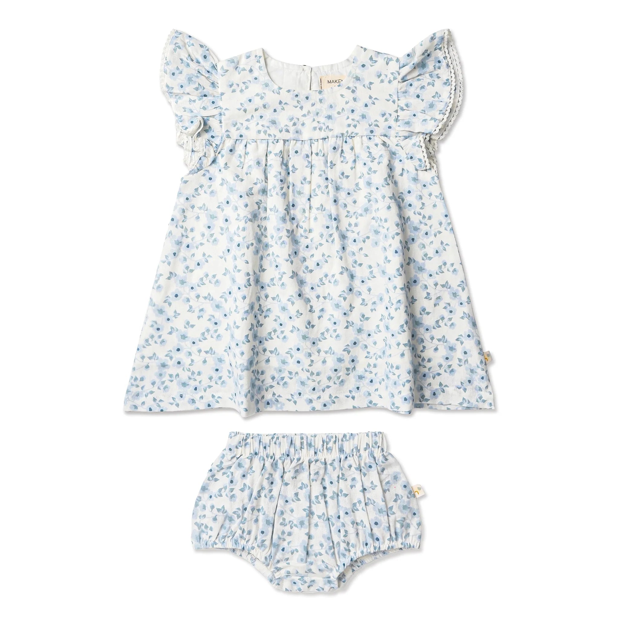 Rylee + Cru Organic Short Sleeve Flutter Dress - Blue Vines