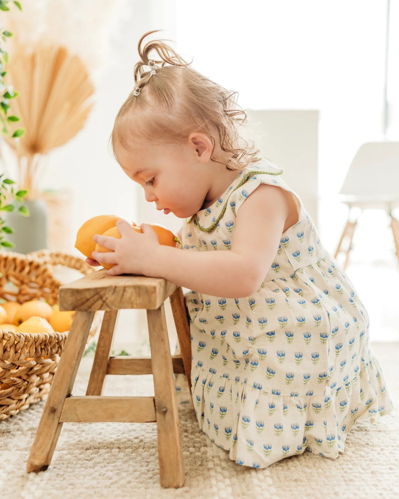 Harper Peter Pan Collar Floral Baby Flare Dress + Bloomer (Linen Blend)