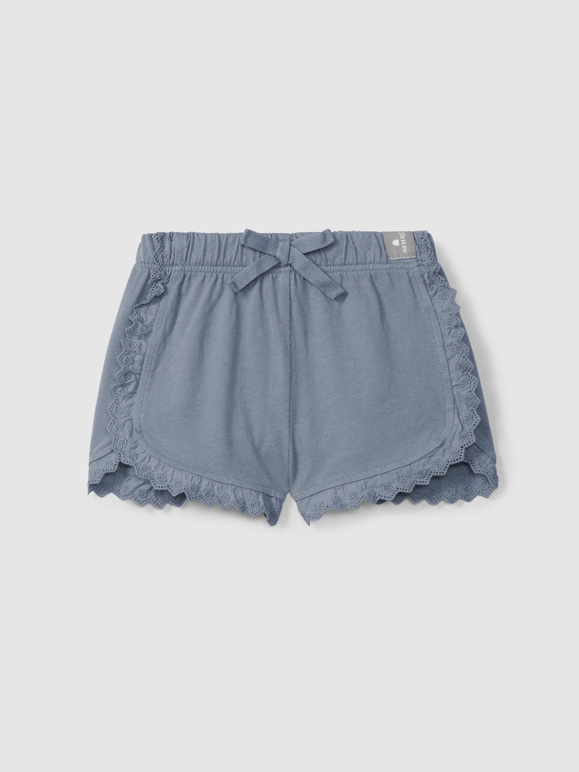 Snug Plain Jersey Pull-Up Shorts with Embroidered Details || Indigo