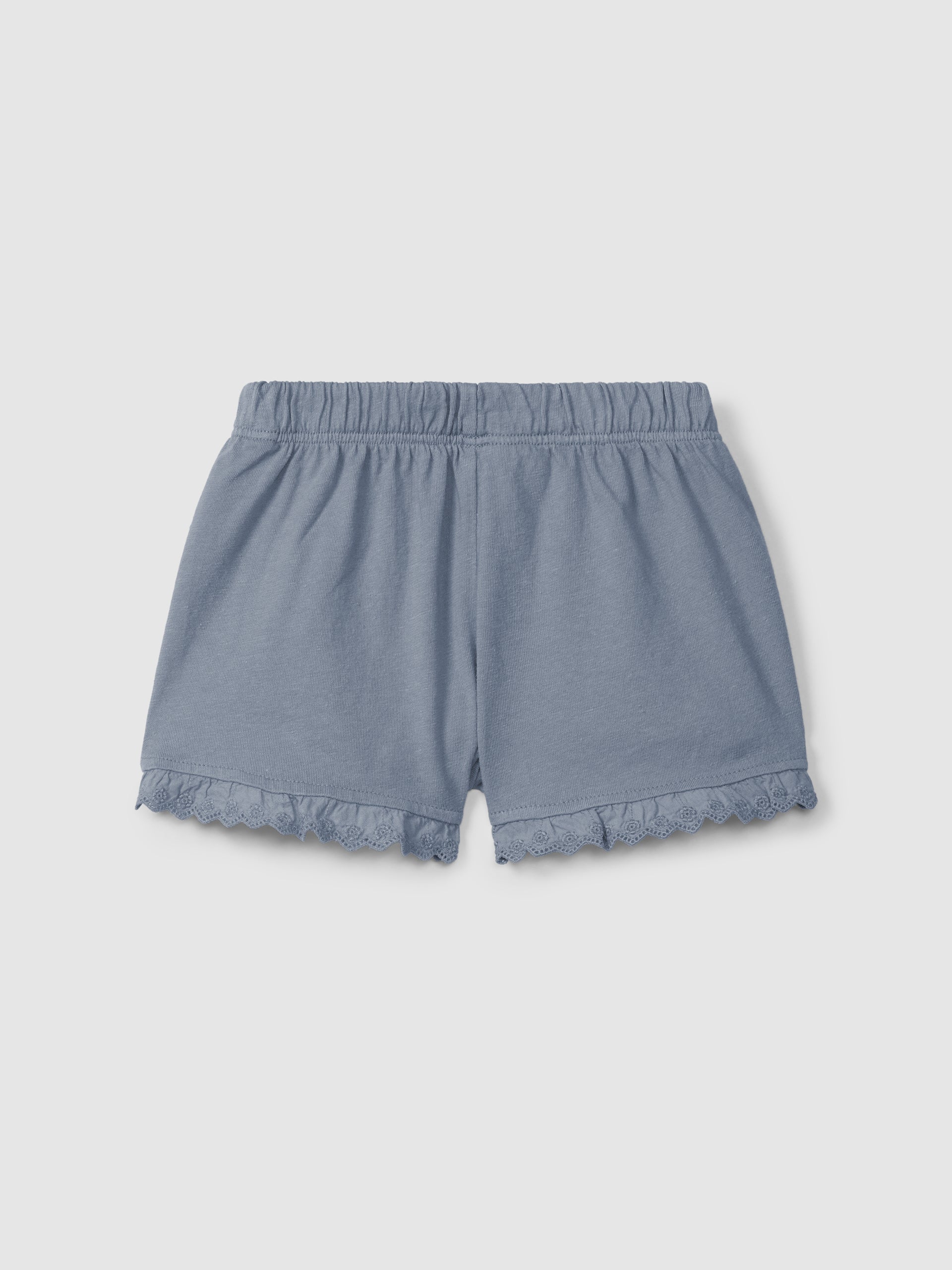 Snug Plain Jersey Pull-Up Shorts with Embroidered Details || Indigo