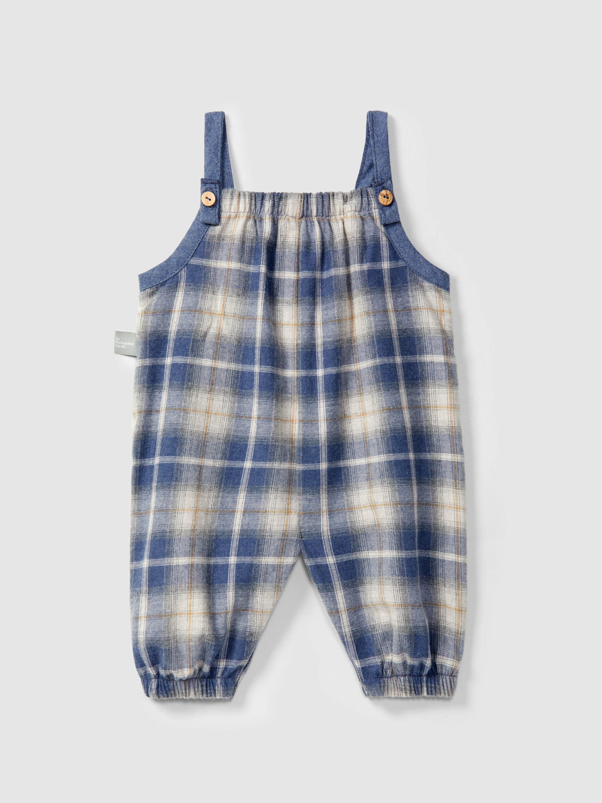 Snug Check Dungarees with Ruffled Detail || Indigo
