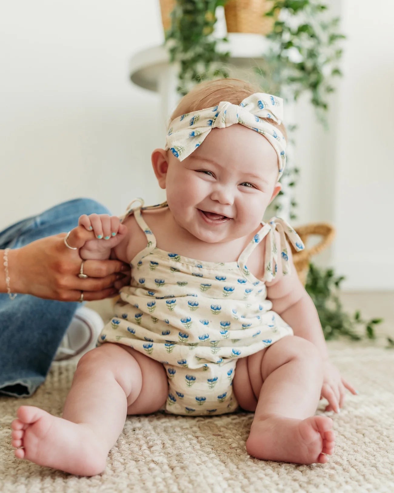 Jaipur Linen Blend Bubble Baby Romper + Headband (Linen Blend)