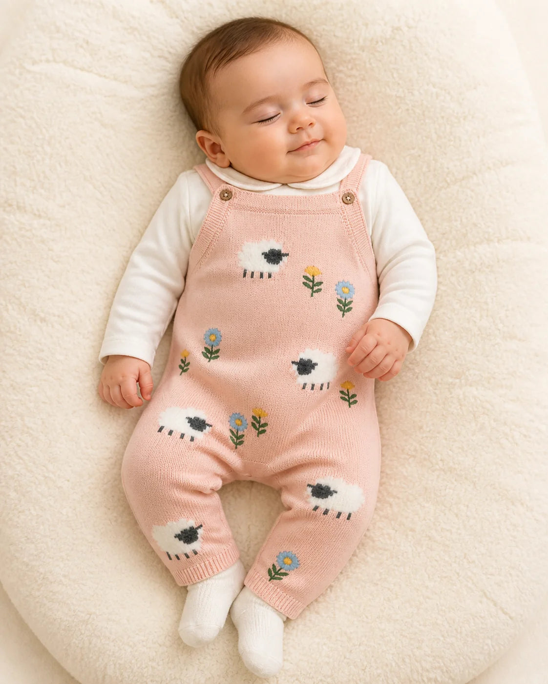 Viverano Organic Cotton Knit Baby Overall Set || Lamb Cozy