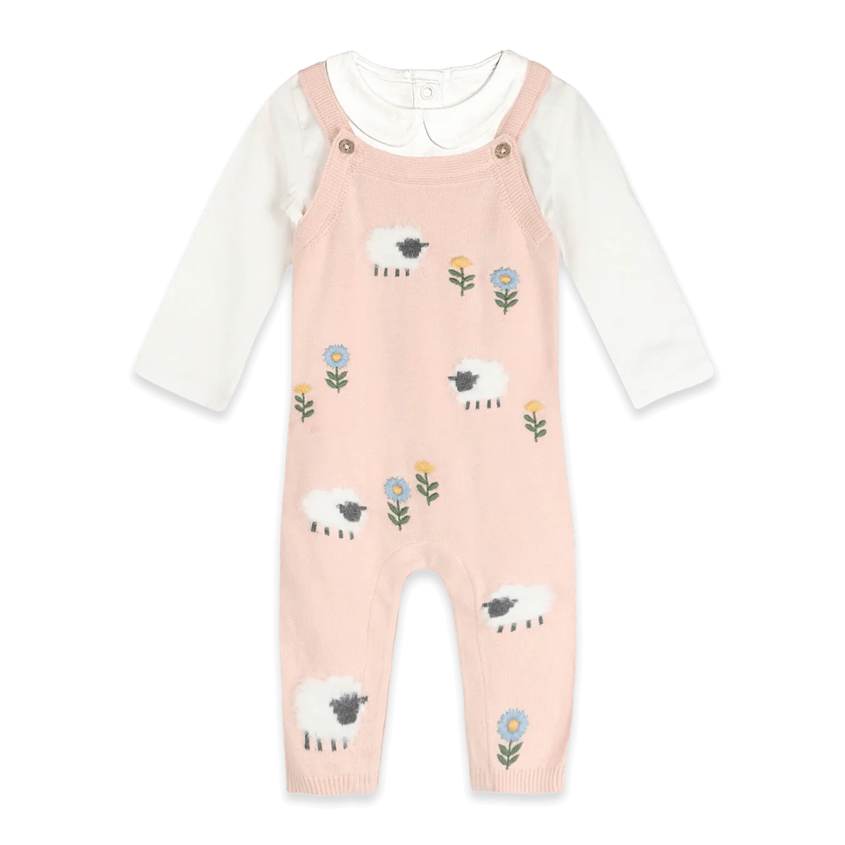 Viverano Organic Cotton Knit Baby Overall Set || Lamb Cozy