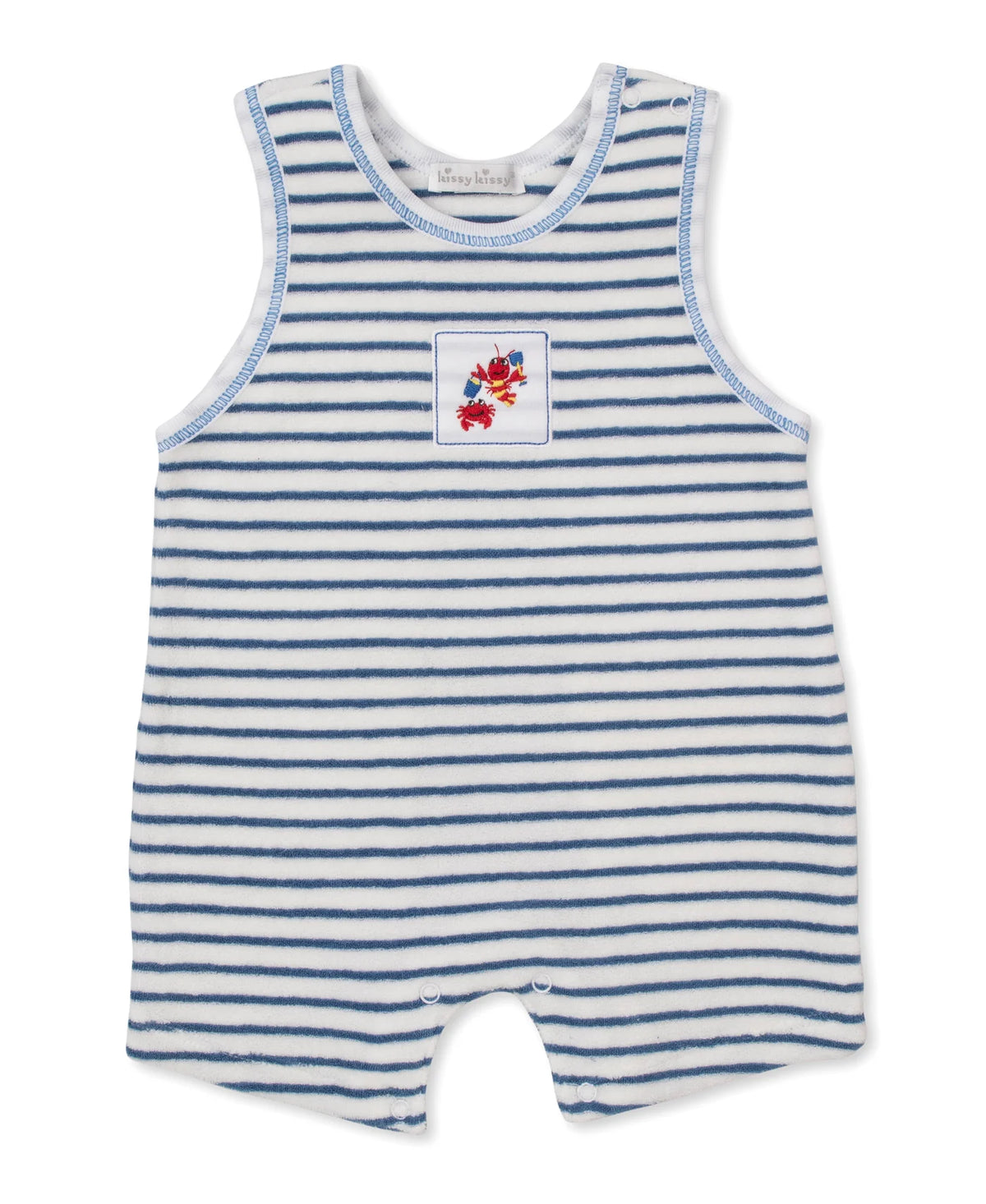 Lobsters Sandy Smiles Blue Stripe Terry Playsuit & Matching Hat Set