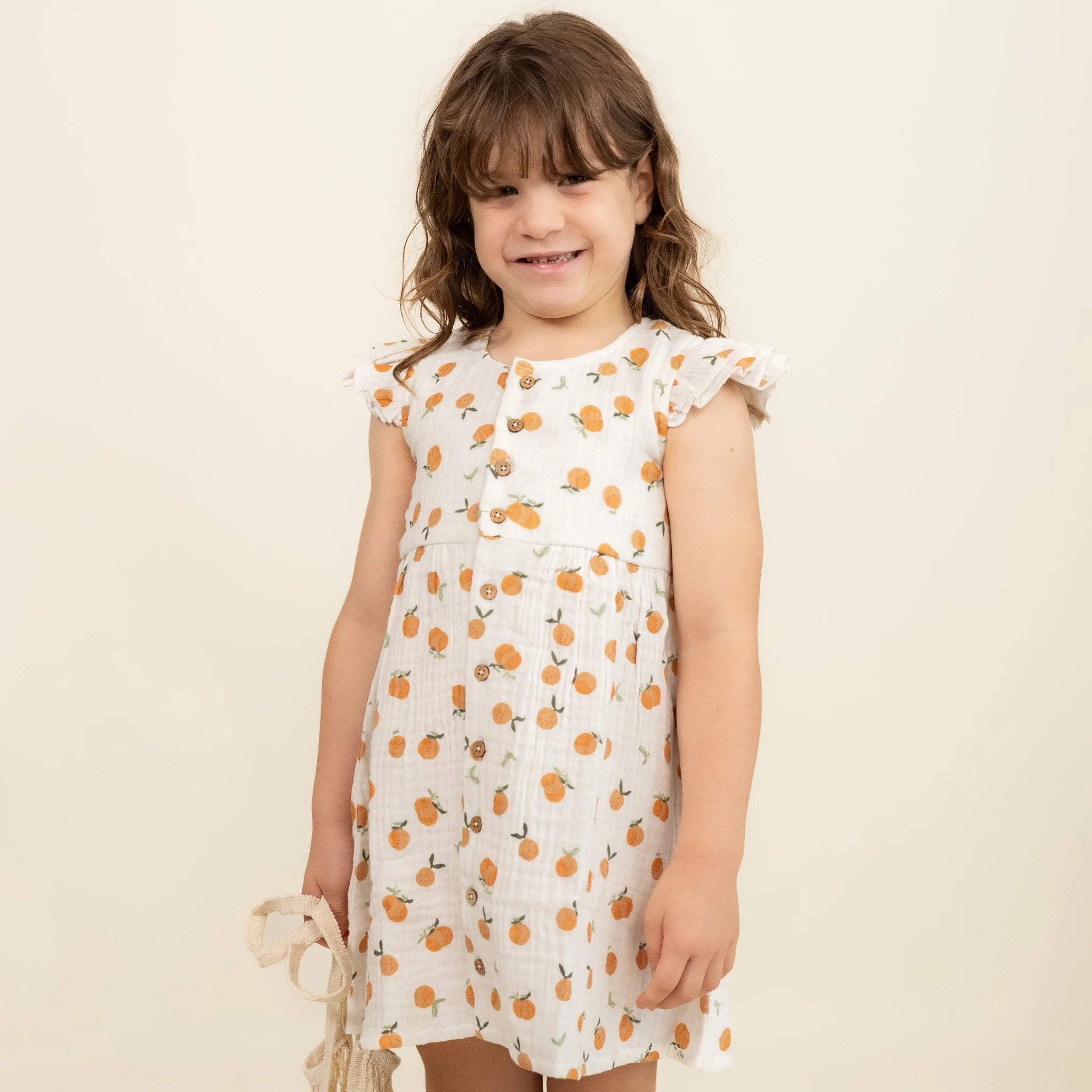 Organic Button Flutter Dress || Mandarin