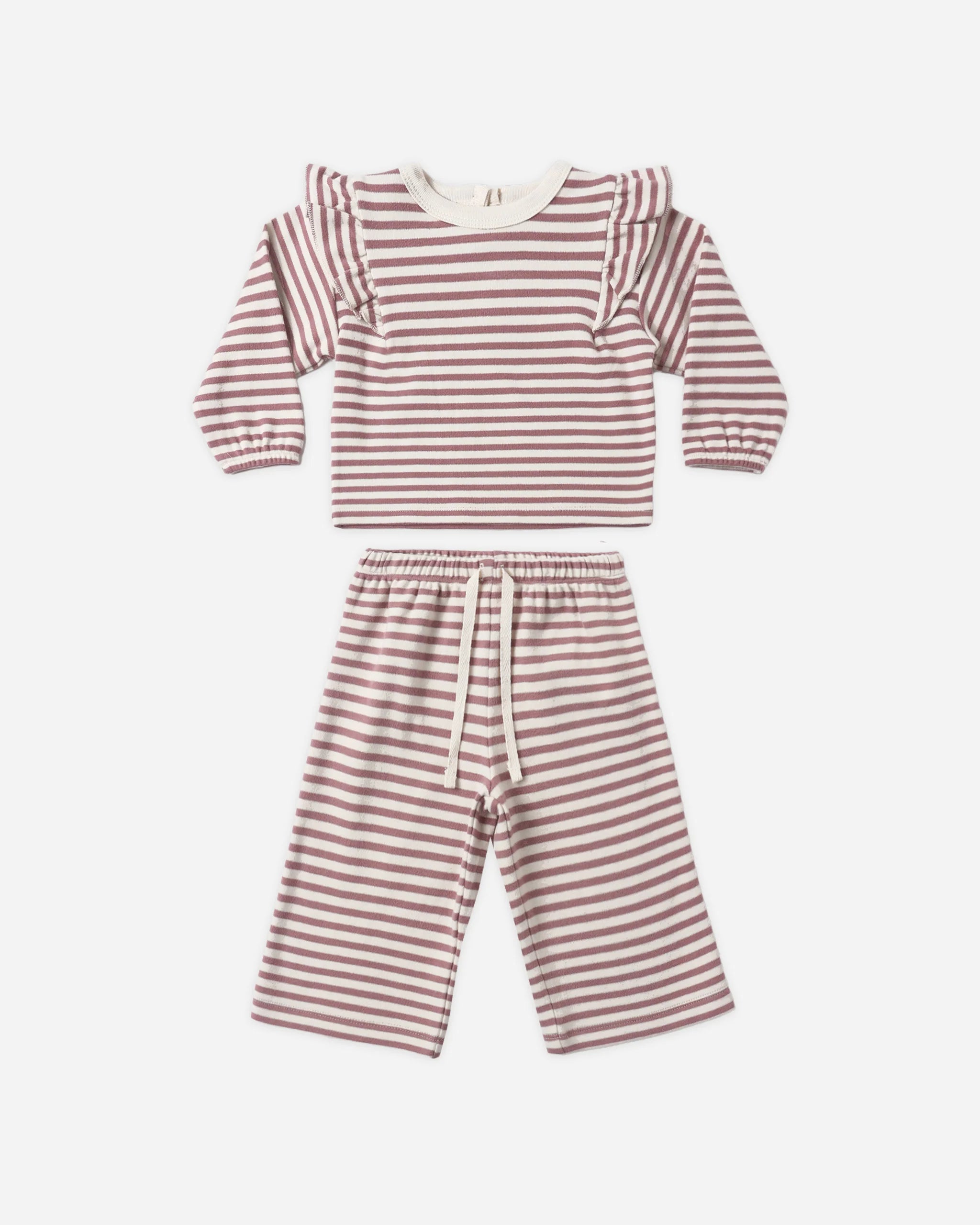 Quincy Mae Ruffle Cozy Set || Mulberry Stripe