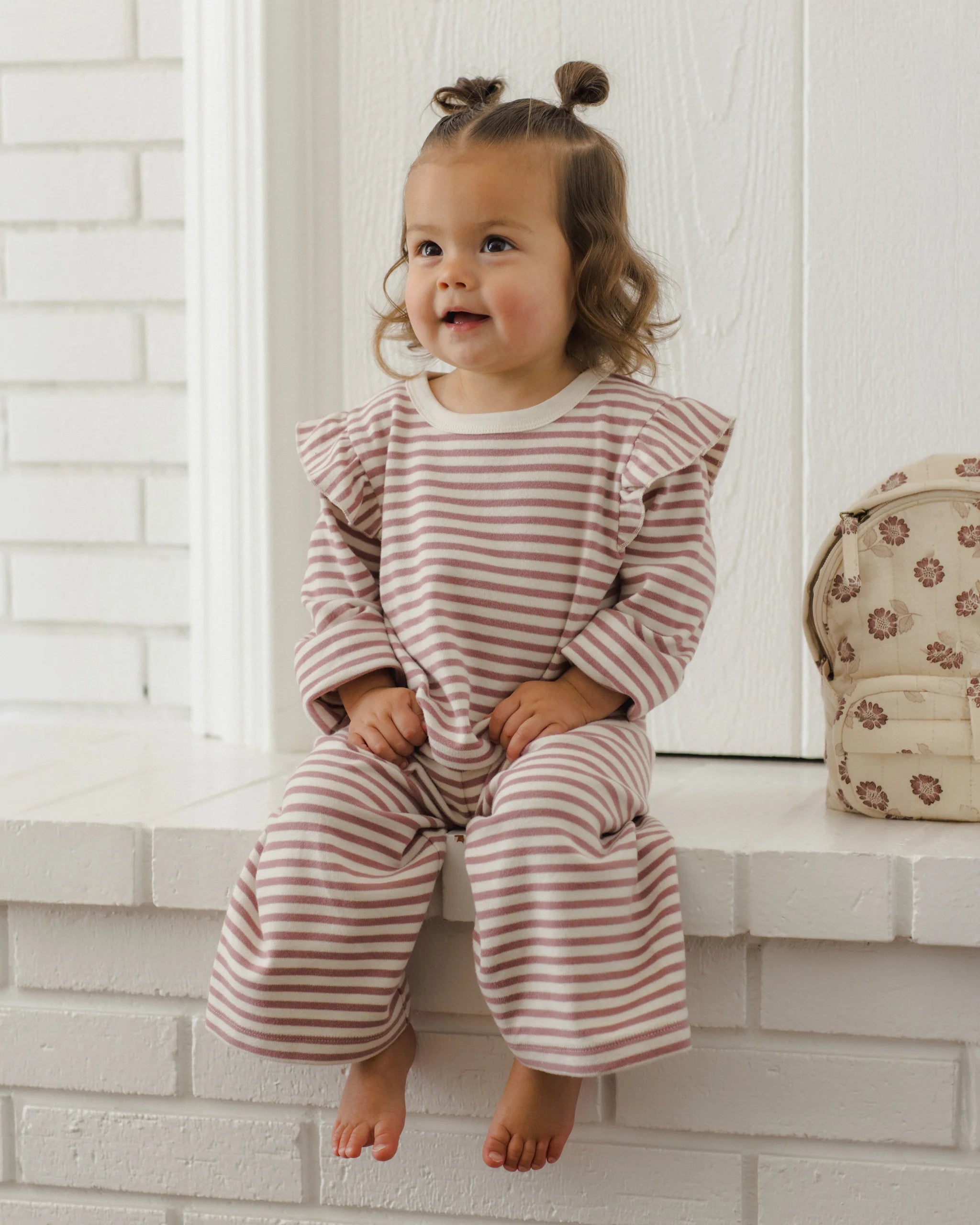 Quincy Mae Ruffle Cozy Set || Mulberry Stripe