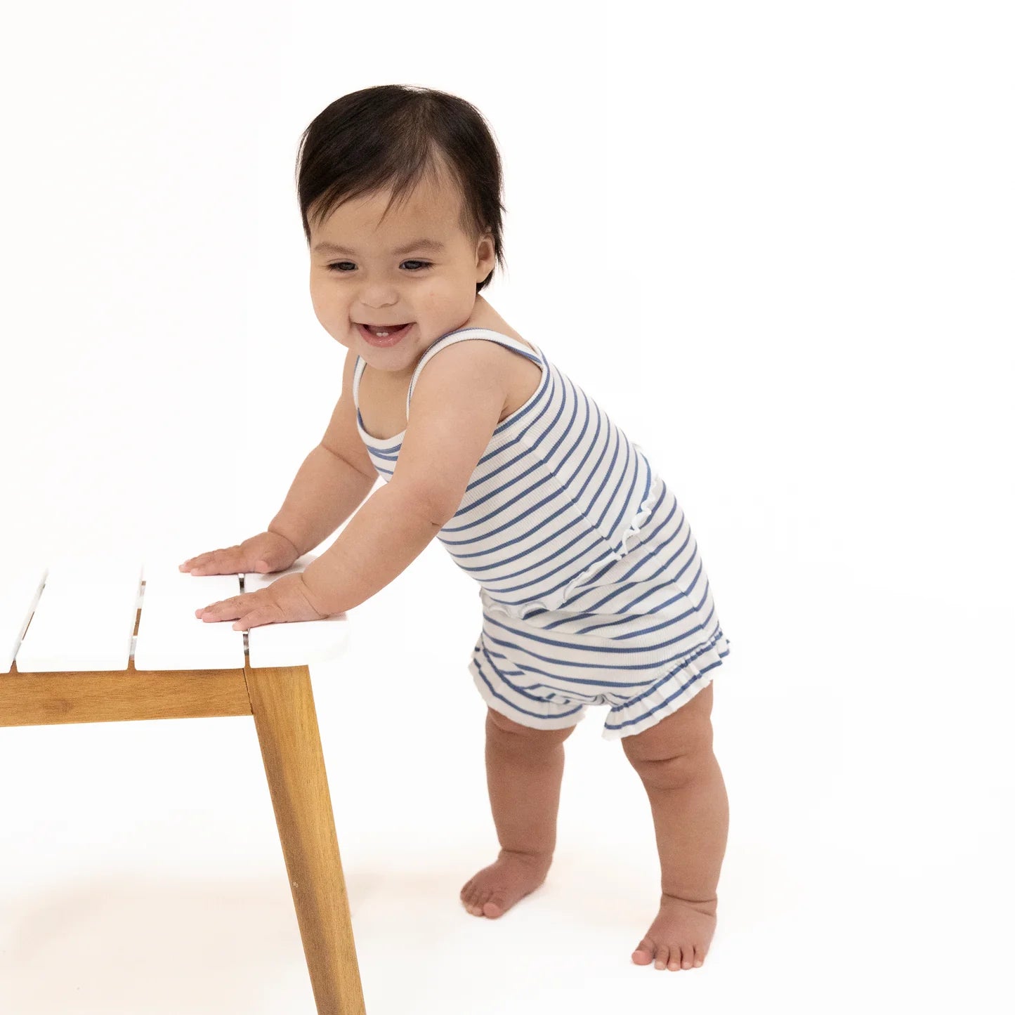 Tank Top & High Waisted Short || Navy Stripe