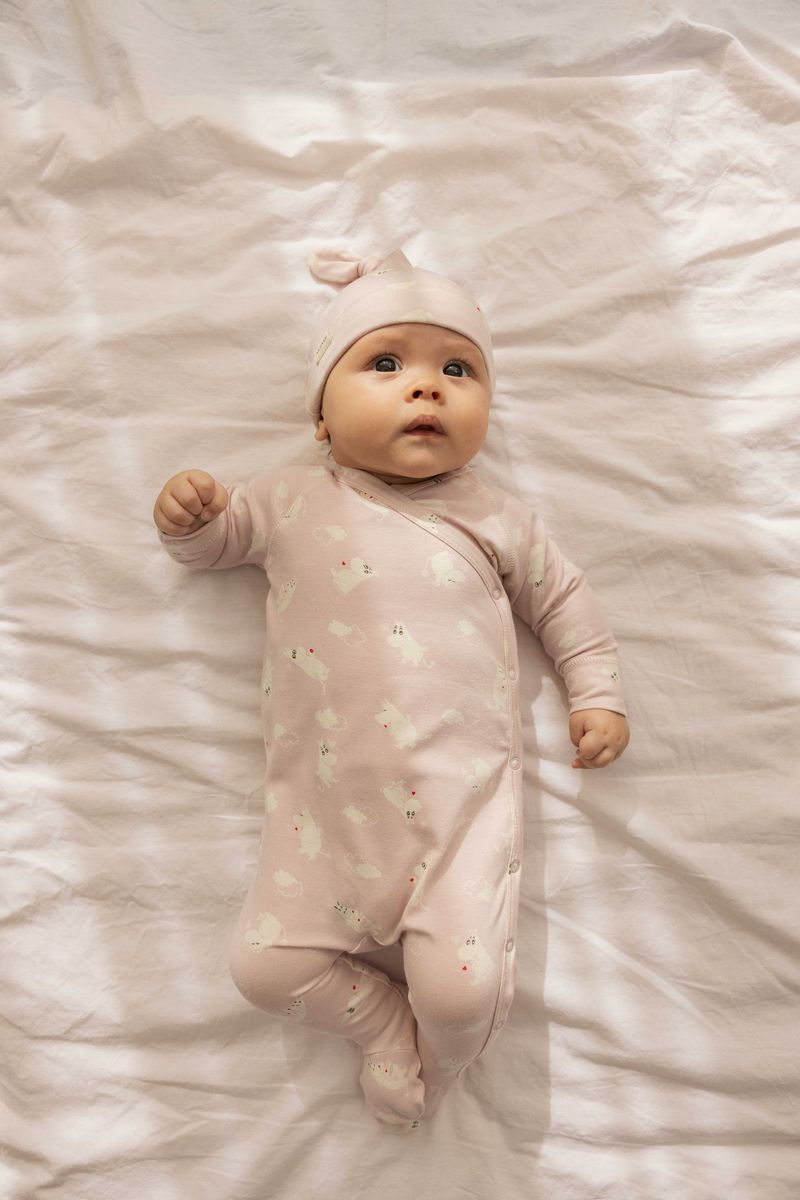 Organic Cotton Kimono Onesie & Swaddle Set || Pink Moomin