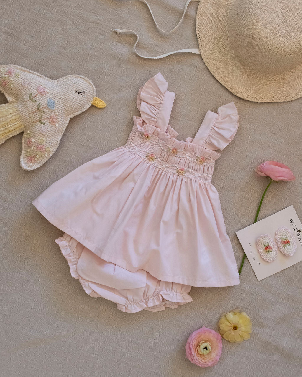 Wild Wawa Embroidered Flutter Set || Pink