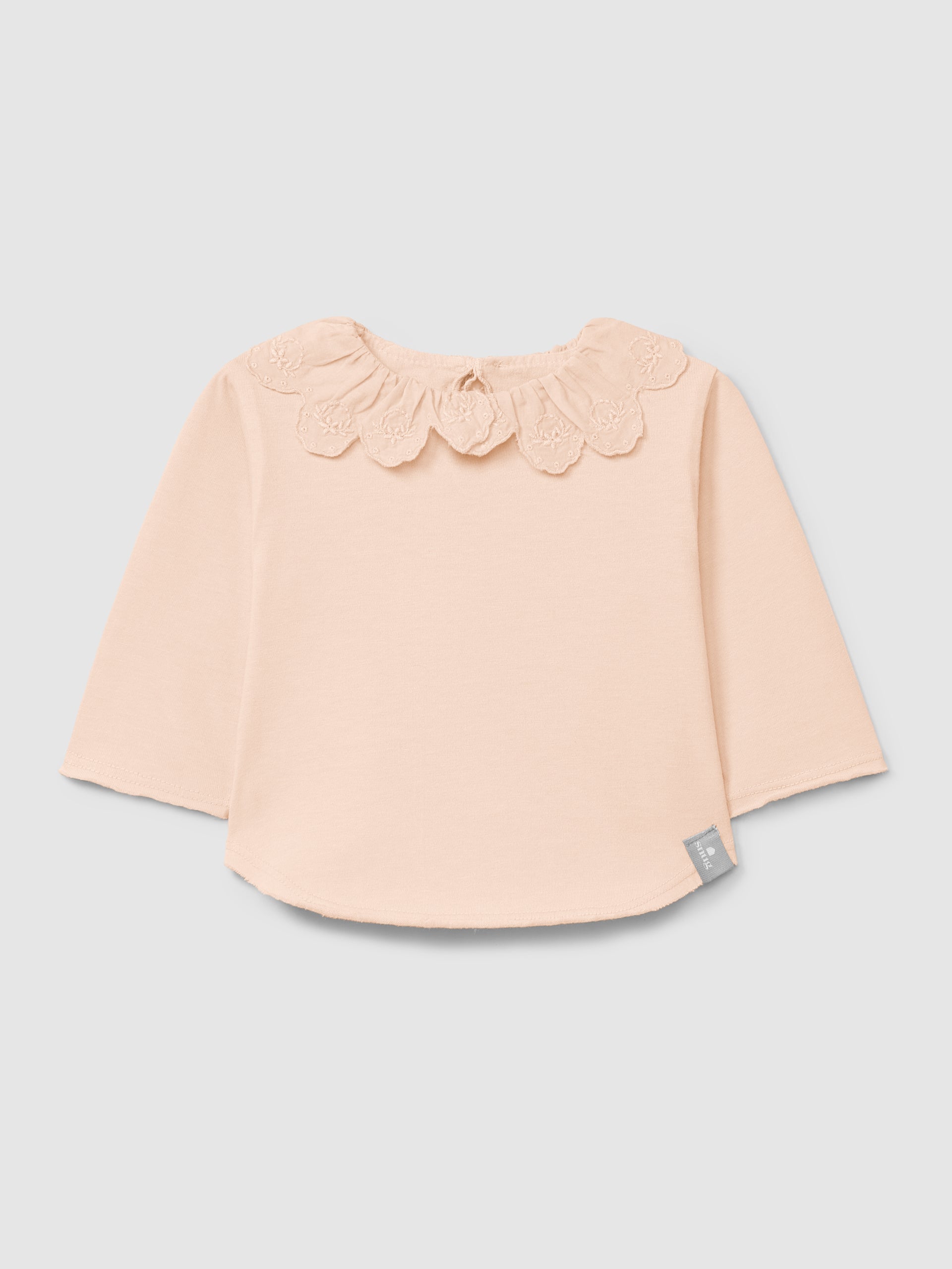 Snug Organic Cotton Longsleeve with Ruffled English Embroidery Collar || Pink