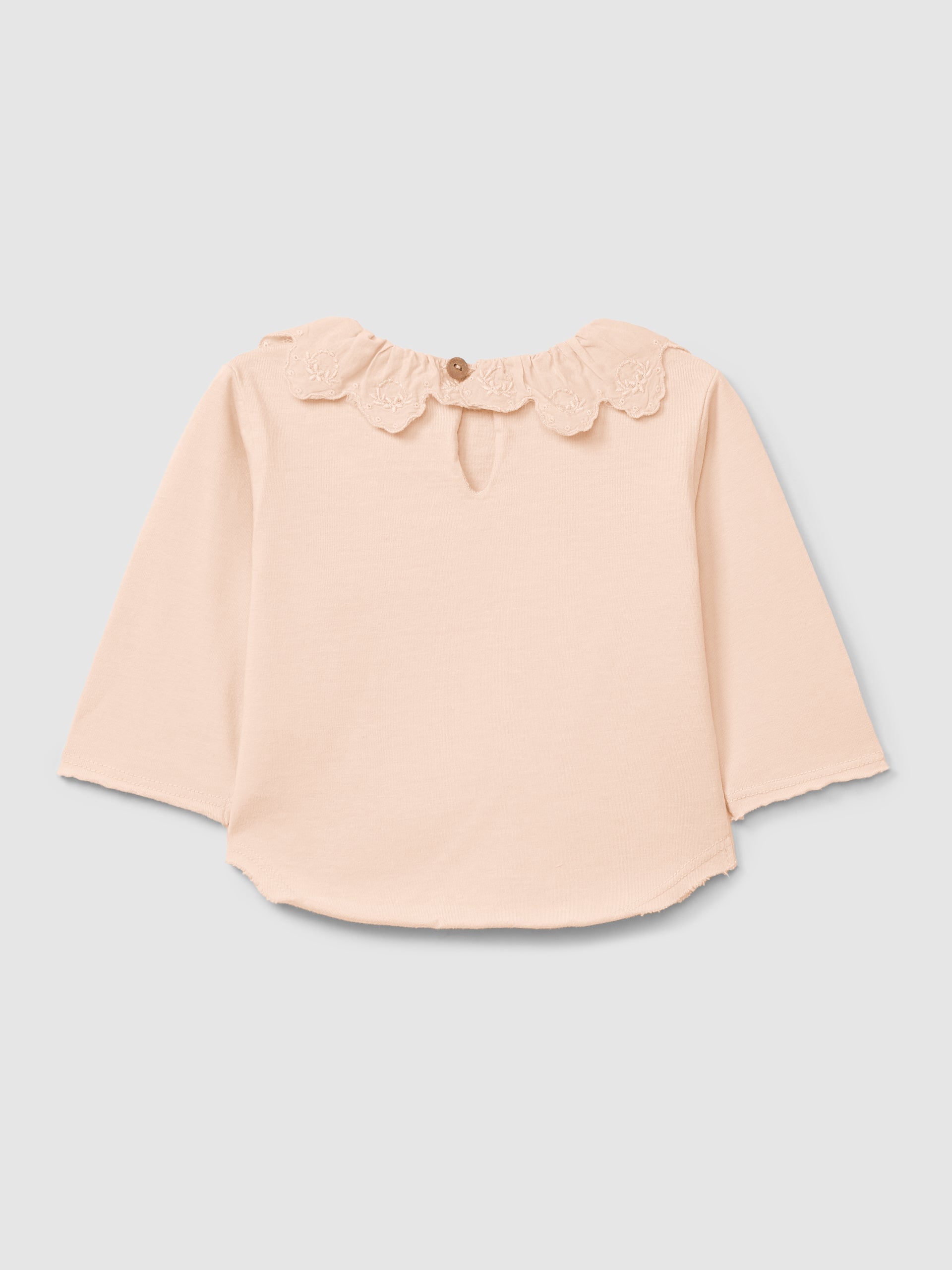 Snug Organic Cotton Longsleeve with Ruffled English Embroidery Collar || Pink