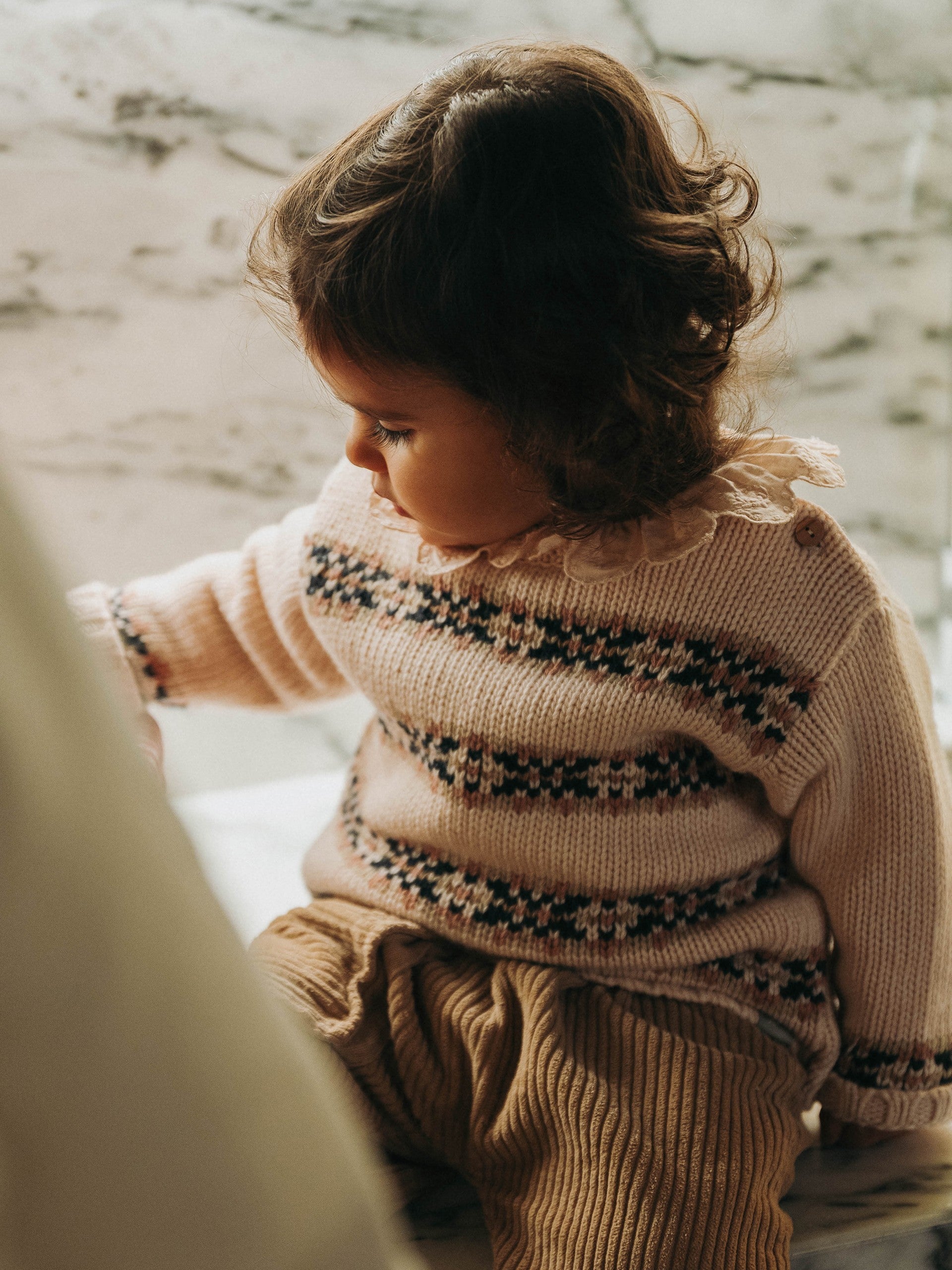 Snug Organic Cotton Longsleeve with Ruffled English Embroidery Collar || Pink