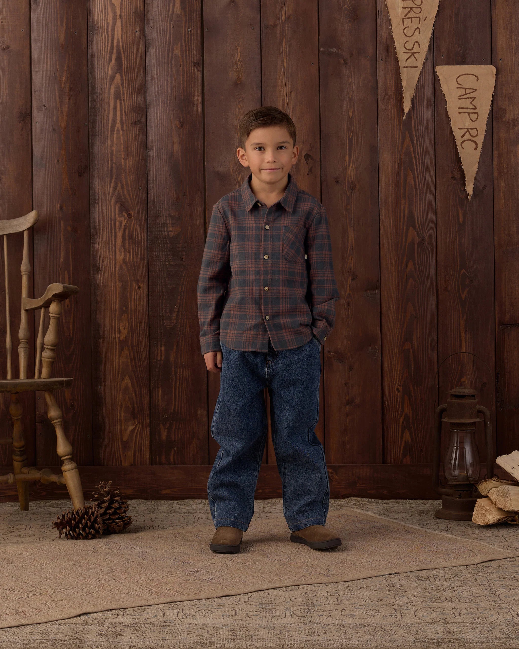 Rylee+Cru Collared Long Sleeve Shirt || Midnight Plaid