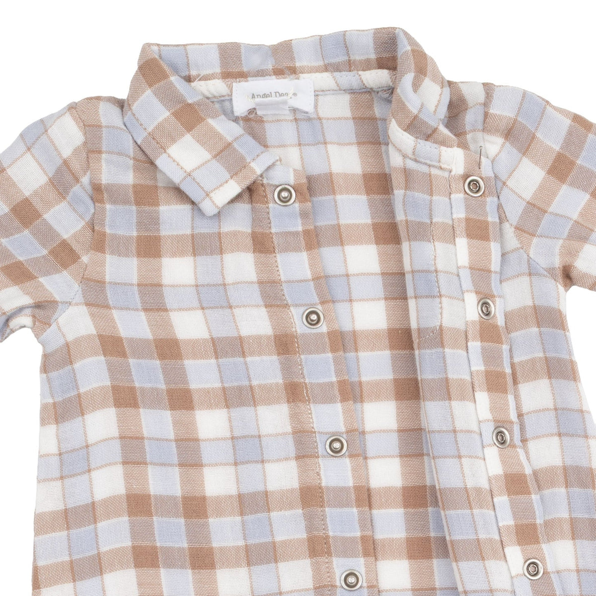 Angel Dear Western Plaid Long Sleeve Polo Button Down Romper