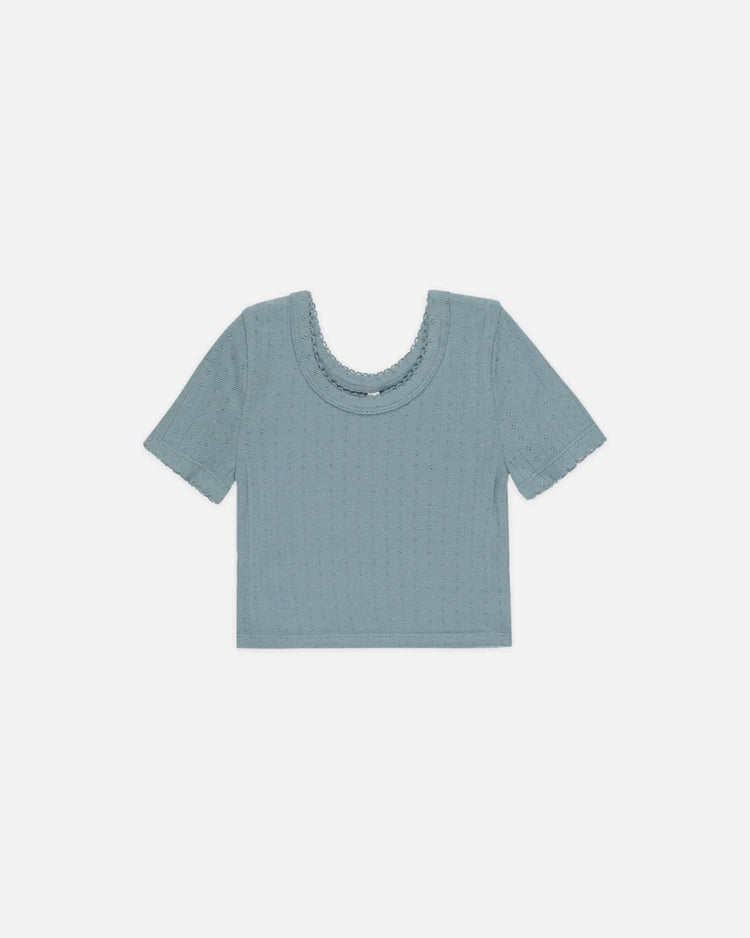 Rylee + Cru Pointelle Tee & Denim Mini Skirt Set || Ocean
