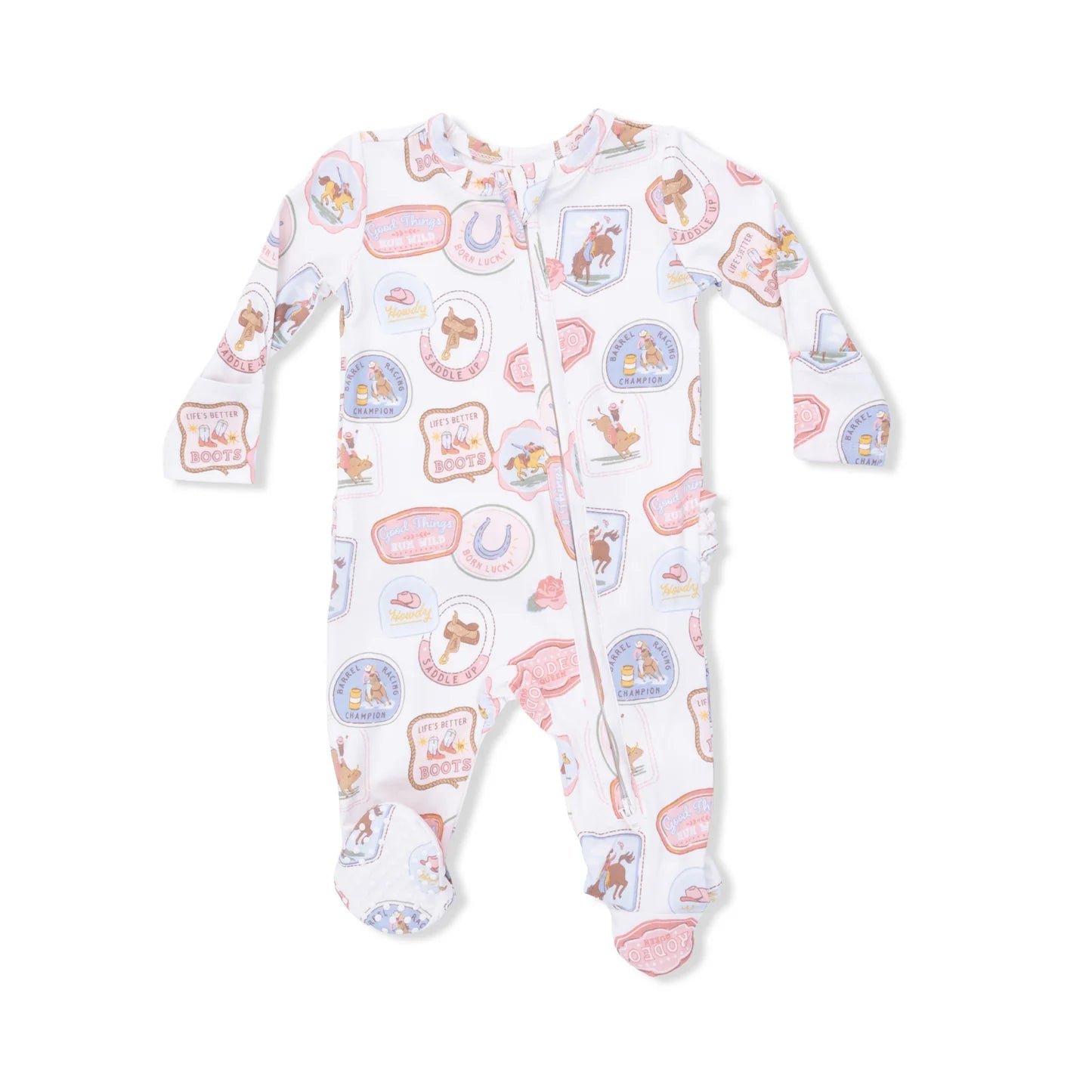 2 Way Ruffle Back Zipper Footie || Rodeo Patches Pink