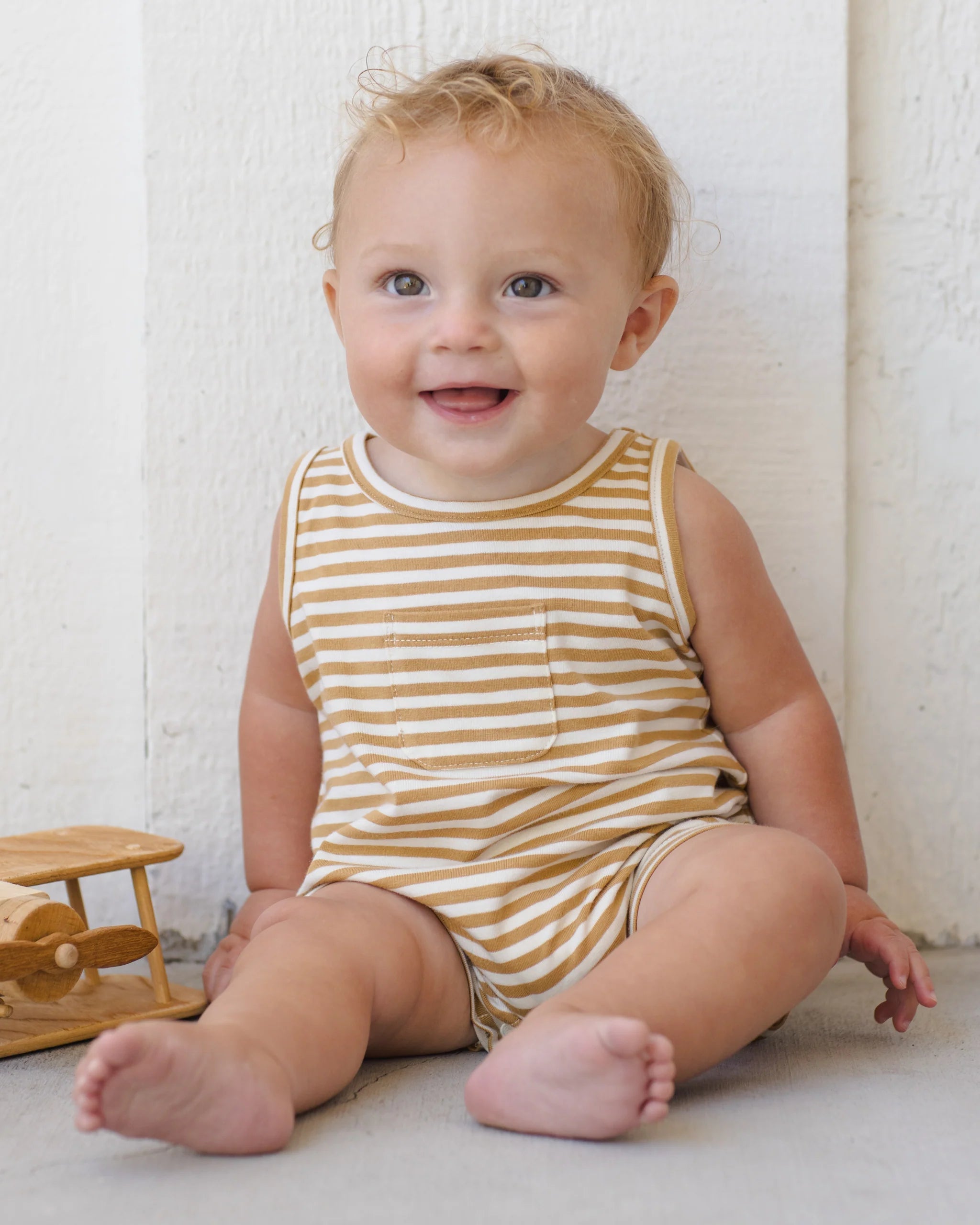 Quincy Mae Sleeveless One-Piece || Honey Stripe