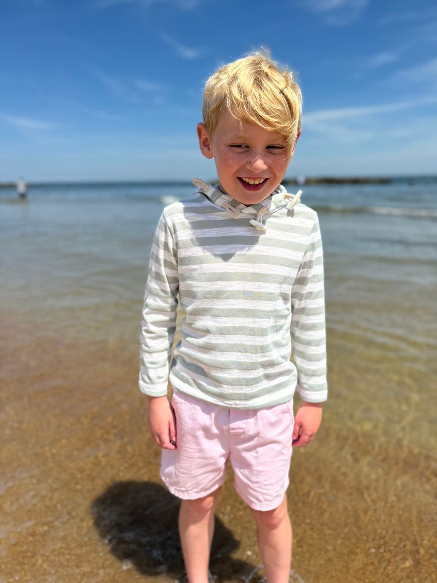Seaberry Hooded Top || Gray and White Stripe