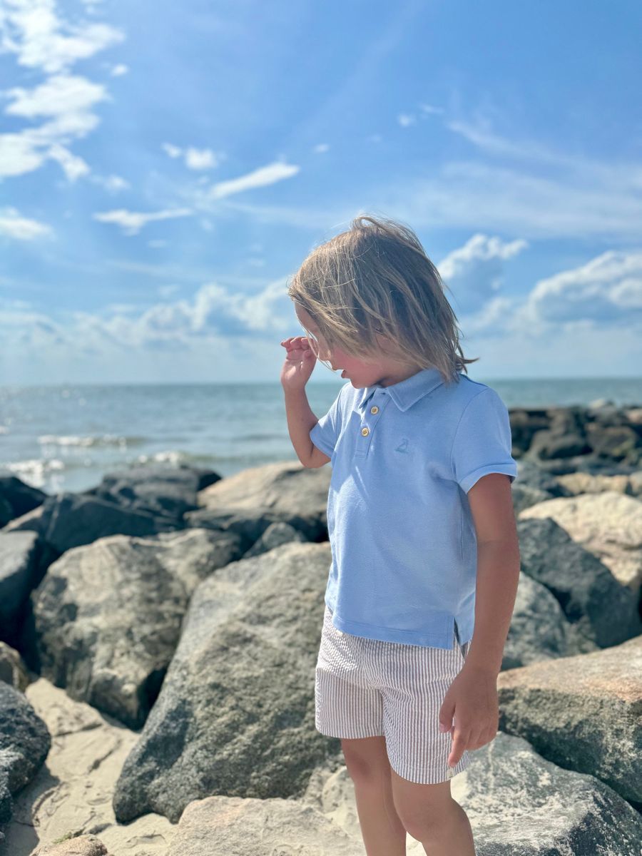 Seersucker Stripe Shorts || Brown and White
