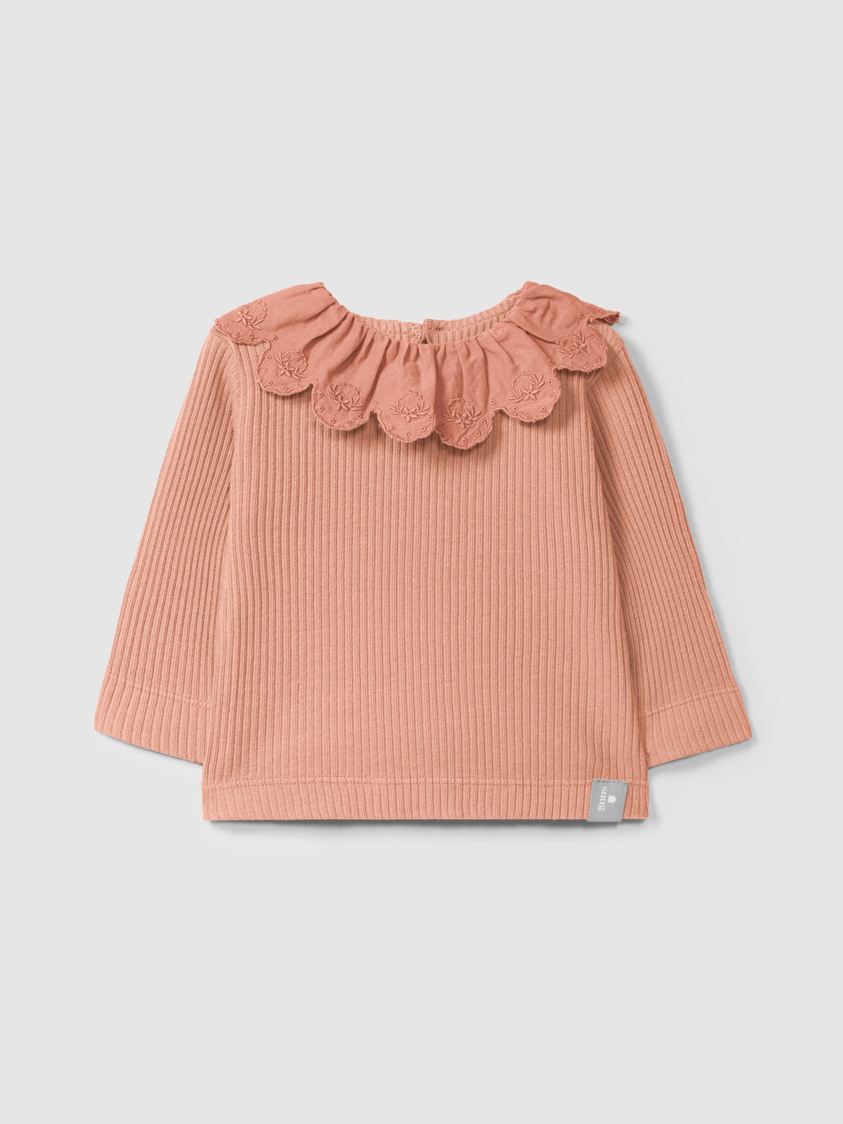 Snug Longsleeve in Ribbed Jersey with English Embroidery Collar || Dark Pink