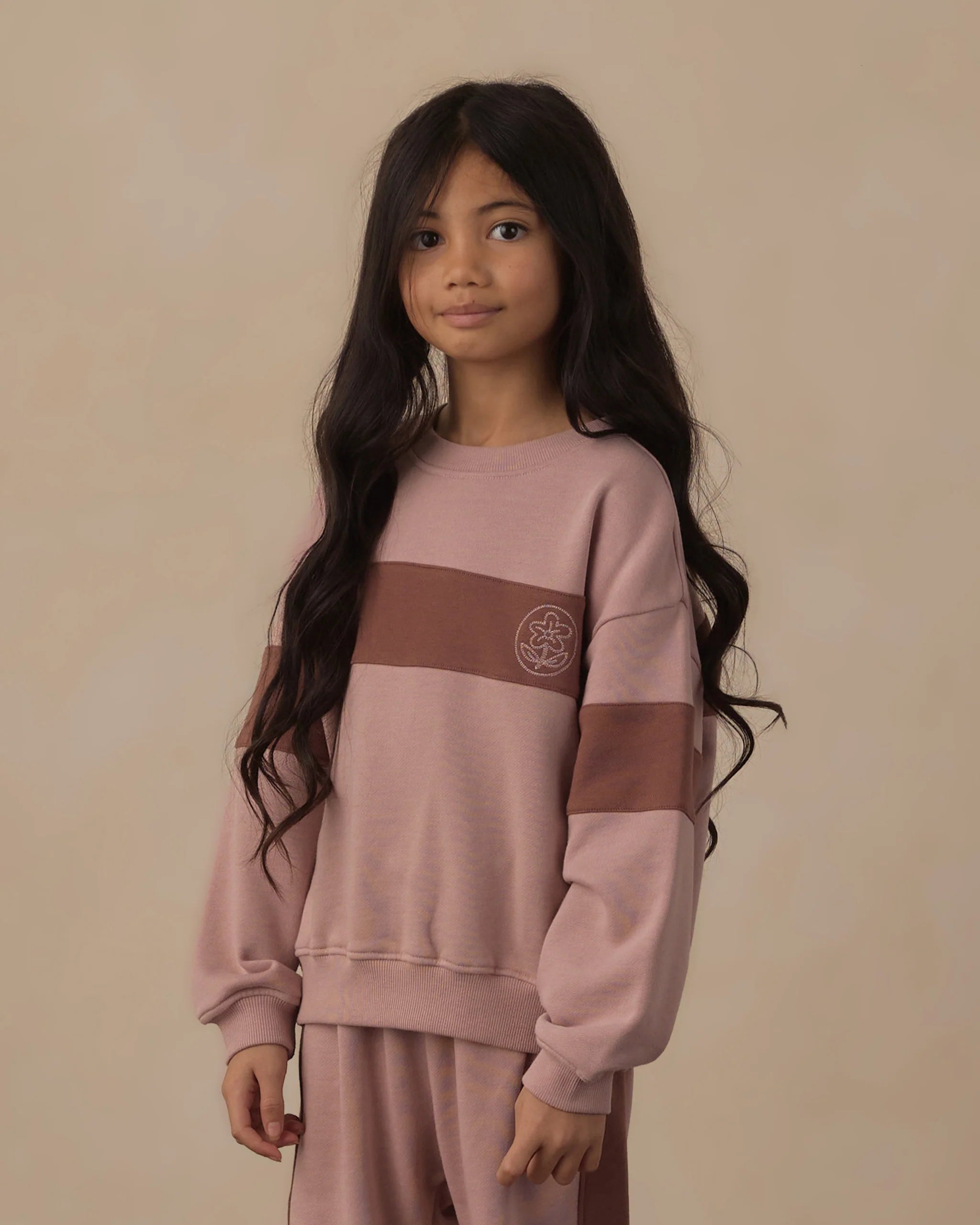 Rylee + Cru Panel Stripe Sweatshirt & Sweatpants Set || Rosewood