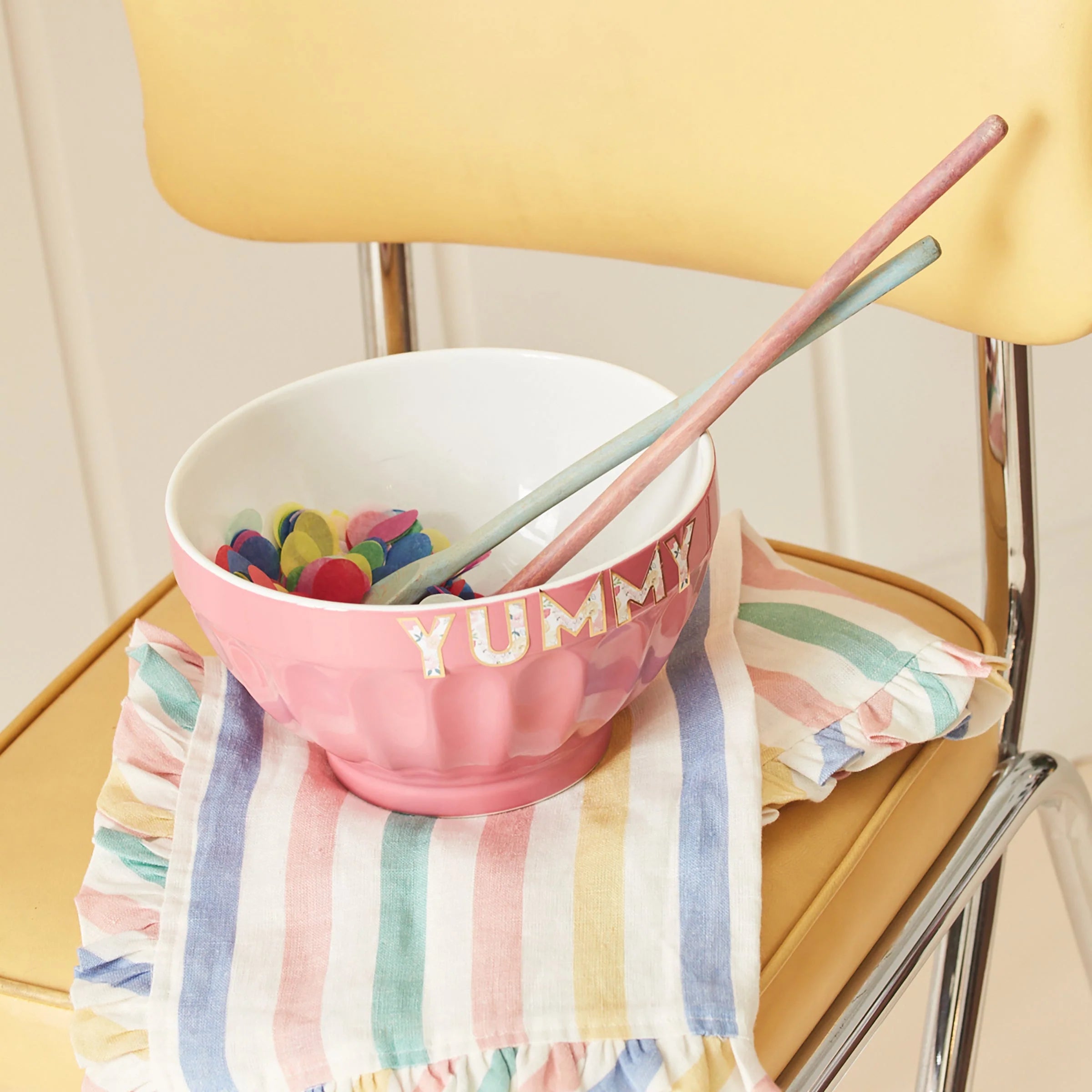 Multi Stripe Ruffle Fabric Napkin || Set of 4