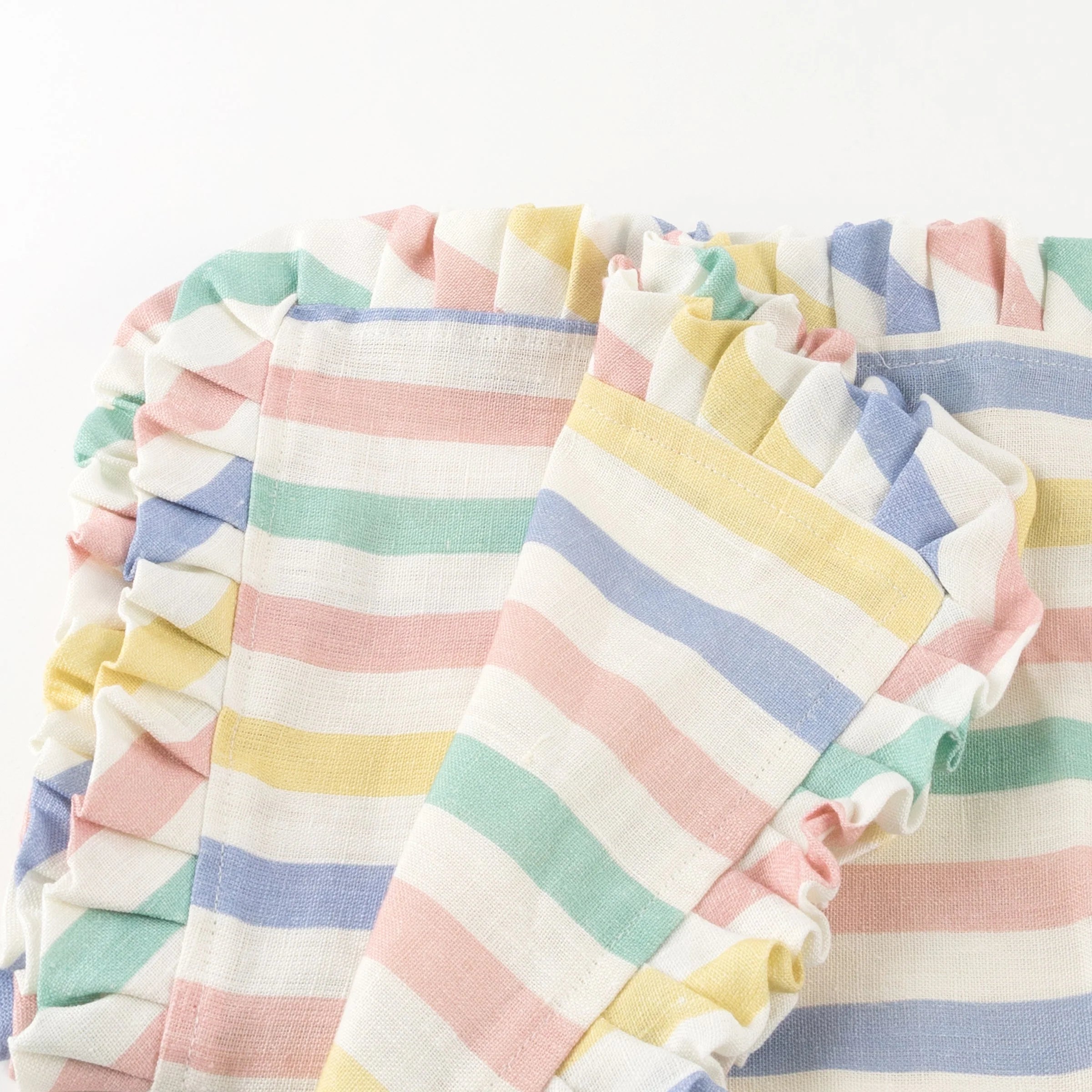 Multi Stripe Ruffle Fabric Napkin || Set of 4