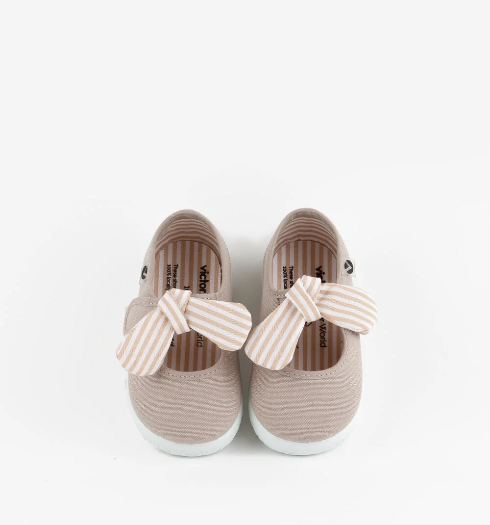 Mary Jane Bow Canvas Shoe || Beige