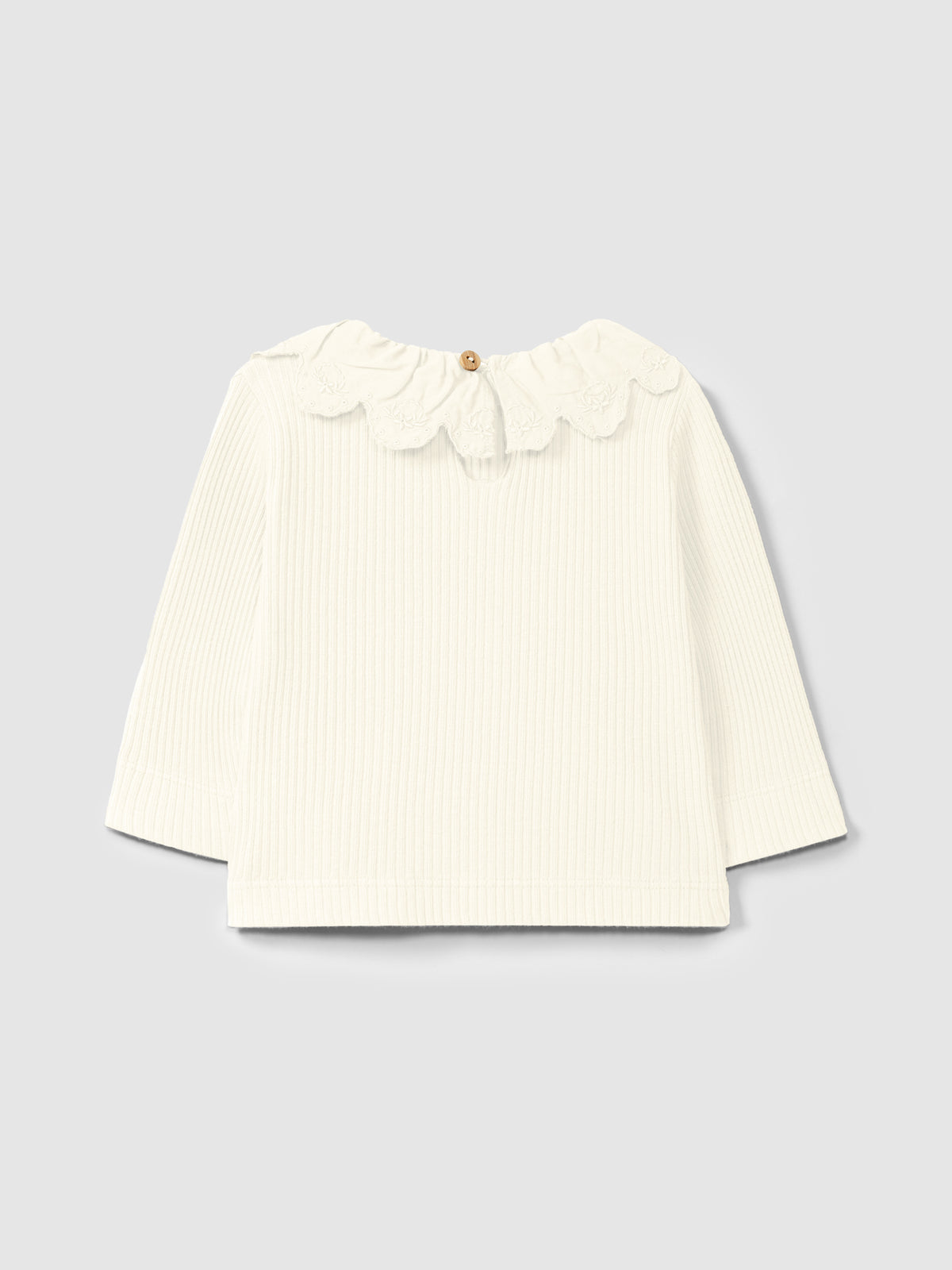 Snug Longsleeve in Ribbed Jersey with English Embroidery Collar